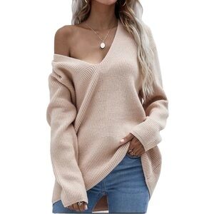 MISSGUIDED Oversized Off Shoulder Deep V Sweater Jumper Dress Size 6/8
